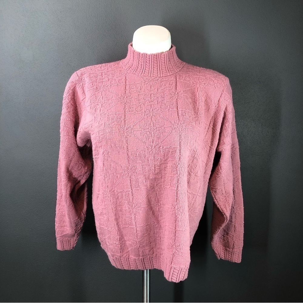College Point Dusty Rose Pink Mock Neck Knit Sweater